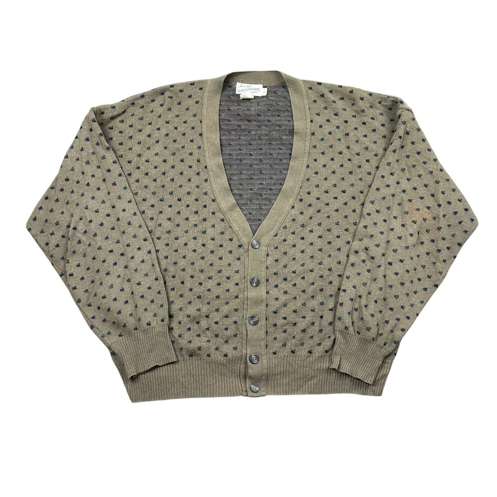 Vintage Sears Roebuck Cardigan Sweater Men Large Brown‎ Made In Italy Wool Blend